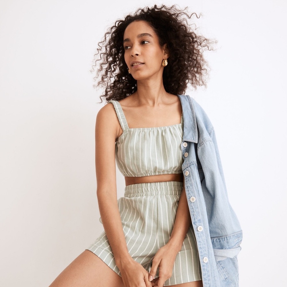 NWT madewell organic cotton crop tank green stripe size S